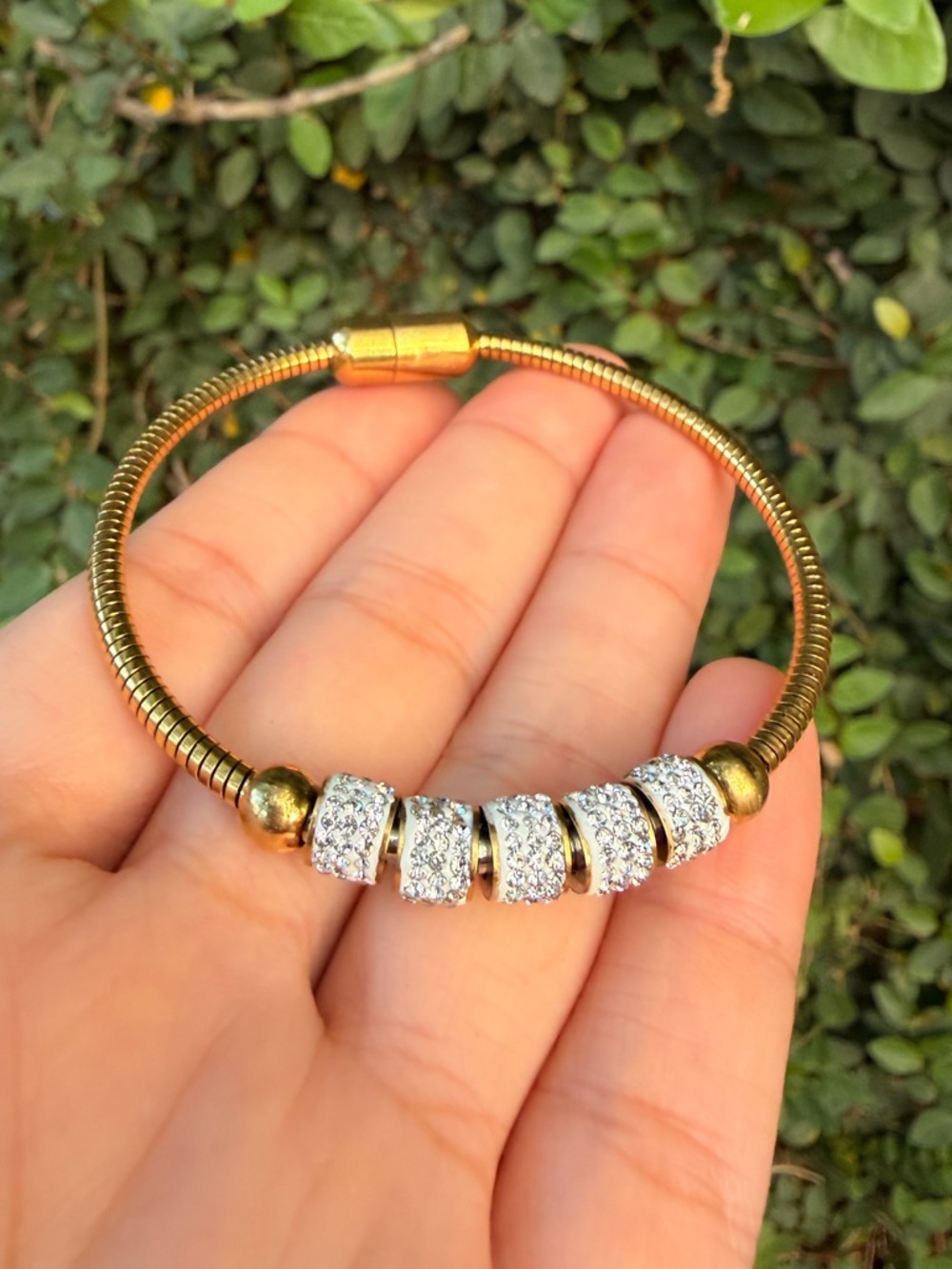 Gold Plated Bracelet with Pave Crystal Spacer Beads - Picture 4 of 6